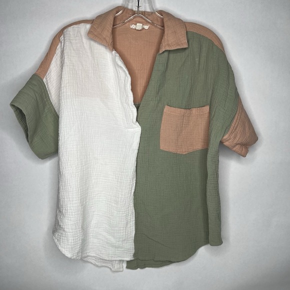 entro Tops - Entro Top Womens Medium M Colorblock Oversized Lagenlook Drapey Neutral Feminine